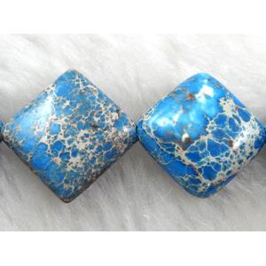 Blue Sea Sediment Jasper Beads Square Conner-Drilled, 16x16mm,21pcs per st