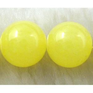 Round Jade bead, Yellow, dye, stabile, half transparent, 10mm dia, 40pcs per st