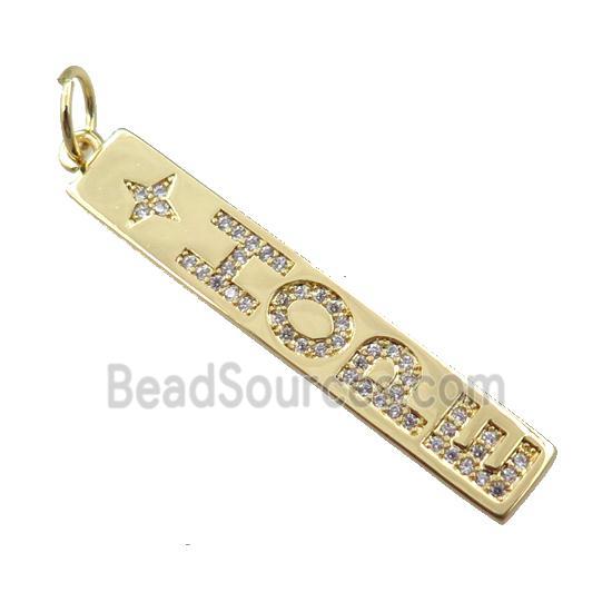 copper letter pendant pave zircon, HOPE, gold plated