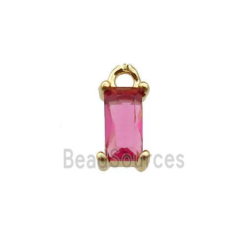 copper rectangle pendant pave hotpink zircon, gold plated