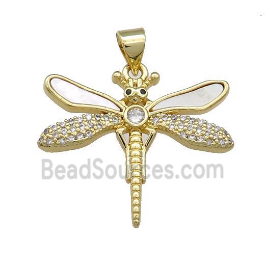 Copper Dragonfly Pendant Pave Shell Zircon 18K Gold Plated