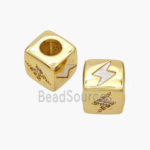 Copper Cube Beads Pave Shell Zirconia Lightning Large Hole 18K Gold Plated