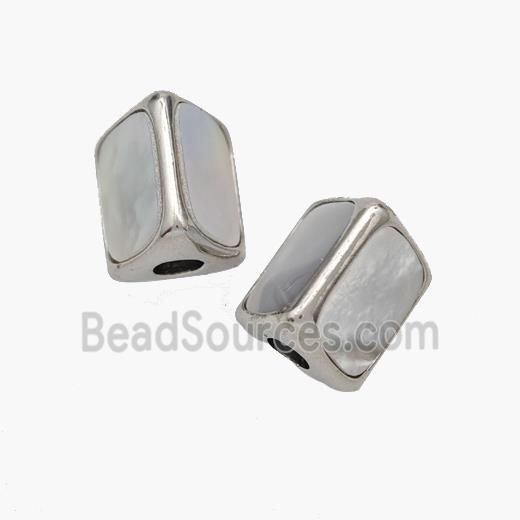 Copper Tri-Tube Beads Pave Shell Platinum Plated