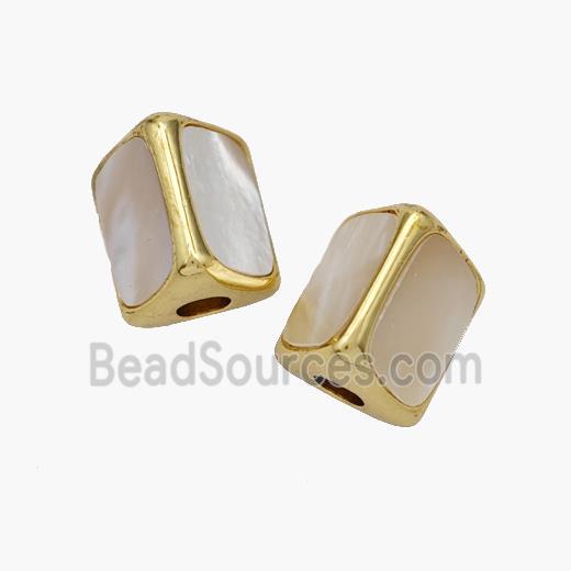 Copper Tri-Tube Beads Pave Shell Gold Plated