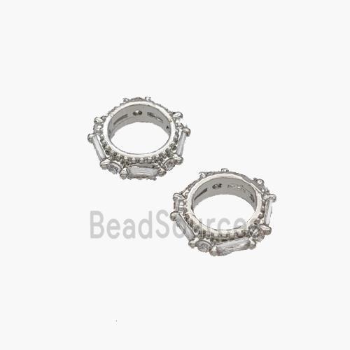 Copper Rondelle Beads Pave Zirconia Large Hole Platinum Plated