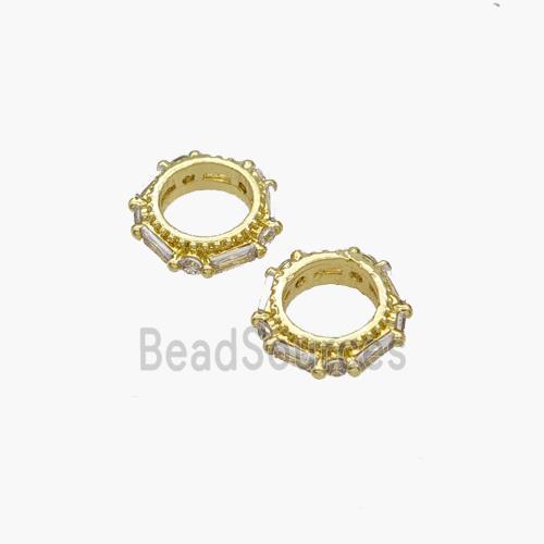 Copper Rondelle Beads Pave Zirconia Large Hole Gold Plated