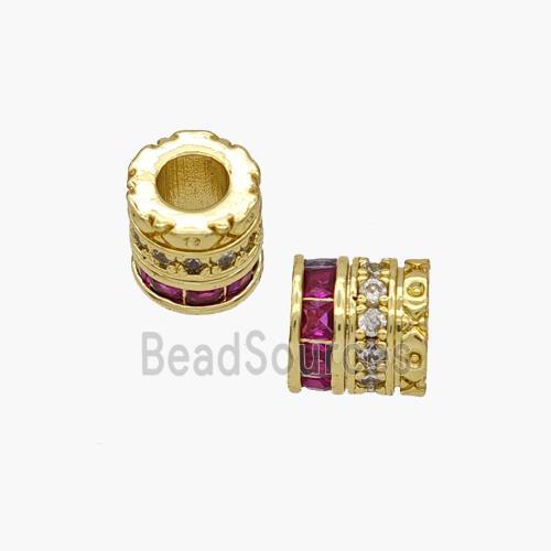 Copper Tube Beads Pave Zirconia Large Hole Gold Plated