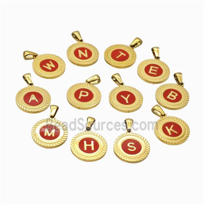 Stainless Steel Letter Pendant Pave Red Shell Mix Alphabet Gold Plated