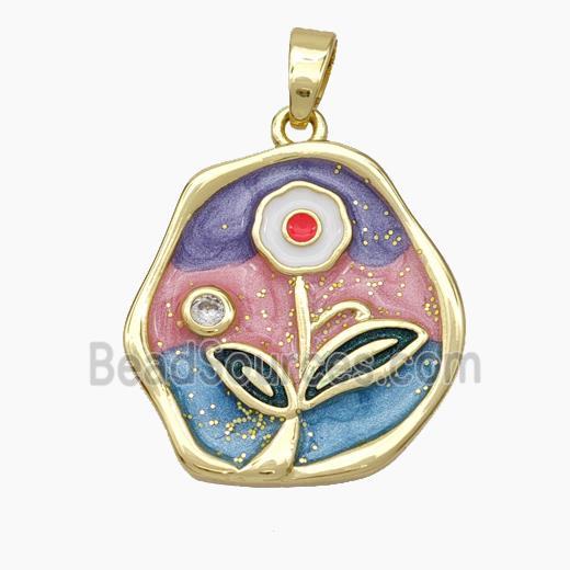 Copper Flower Pendant Painted Gold Plated