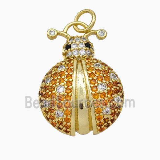 Copper Ladybug Pendant Micropave Zirconia Gold Plated