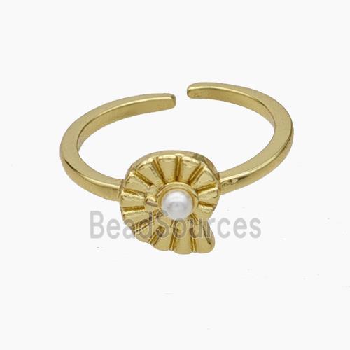 Copper Rings Pave Pearlized Resin Nautilus Shell Gold Plated