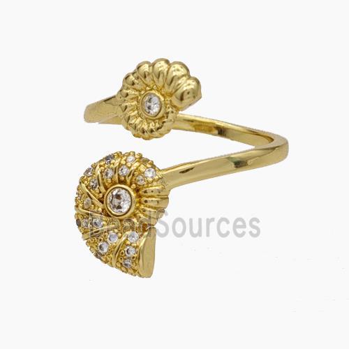 Copper Rings Pave Zirconia Nautilus Shell Gold Plated