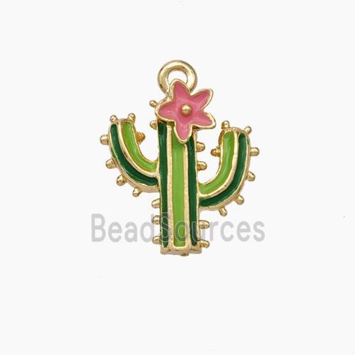 Copper Cactus Pendant Enamel Gold Plated