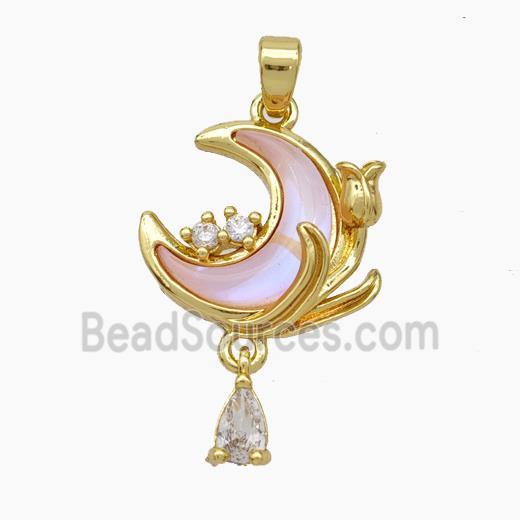 Copper Moon Pendant Pave Shell Gold Plated