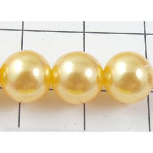 pearlized plastic beads, round, yellow