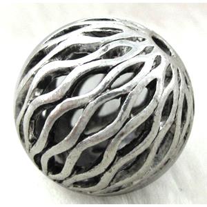 Hollow Tibetan Silver ball beads, lead free and nickel free