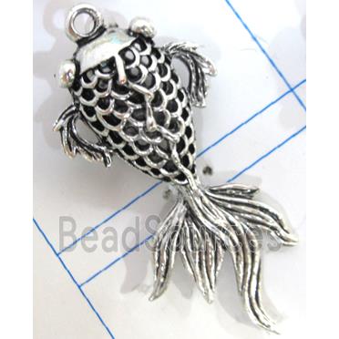 Hollow Tibetan Silver zinc fish pendant, lead free and nickel free