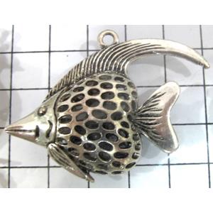 Hollow Tibetan Silver Zinc fish pendant, lead free and nickel free