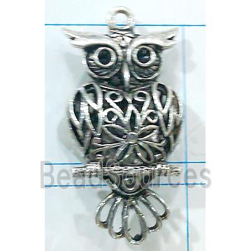 Hollow Tibetan Silver owl pendant, lead free and nickel free