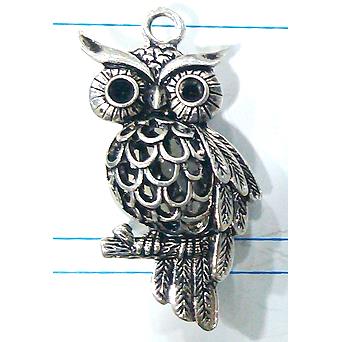 Hollow Tibetan Silver owl pendant, lead free and nickel free