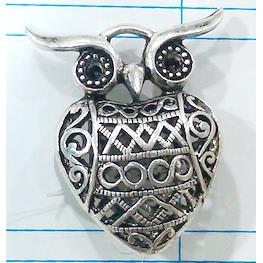 Hollow Tibetan Silver owl pendant, lead free and nickel free