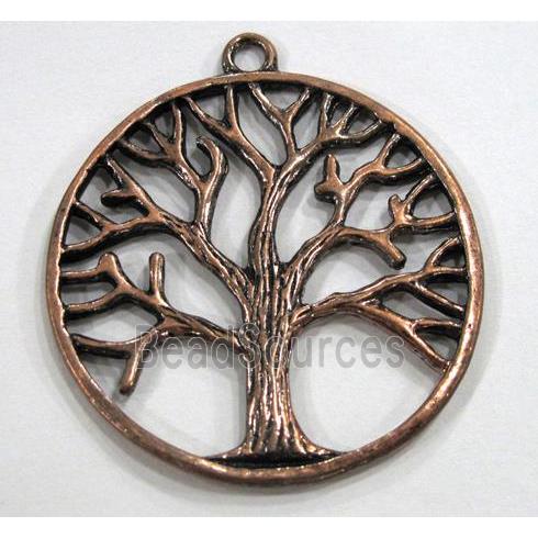 tibetan silver pendant, tree of life, non-nickel, antique red copper