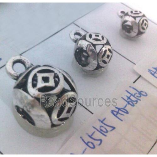 hollow, round tibetan silver hanger bead, lead free and nickel free