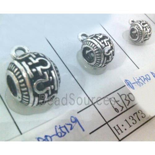 hollow, round tibetan silver hanger bead, lead free and nickel free