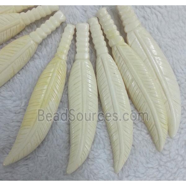 antique cattle bone pendant, feather