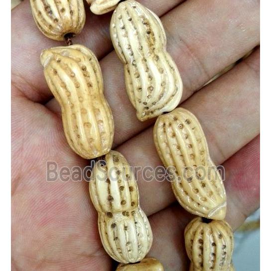 antique cattle bone beads, peanut, yellow