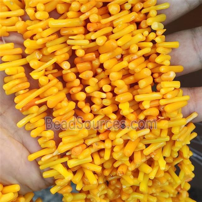 chip coral beads, dyed, yellow