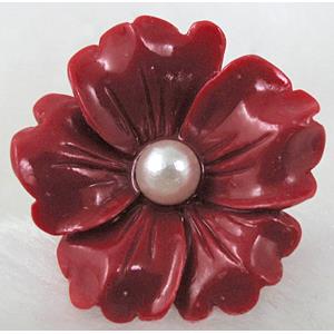 Compositive coral camellia flower, Finger ring, Red