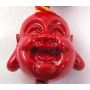 Compositive coral buddha charm beads, red