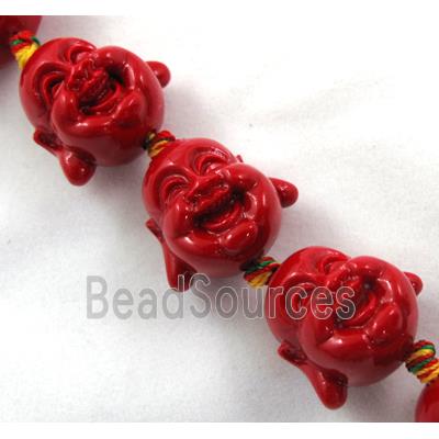 Compositive coral buddha charm beads, red