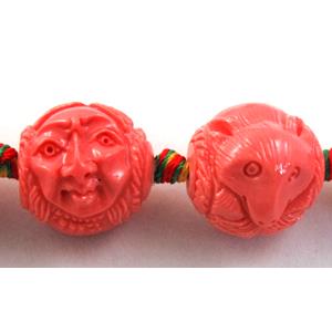 Compositive coral bead, face and fox