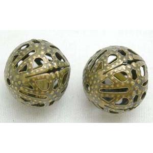 Round Filagree Bead, Antique Bronze, iron, hollow