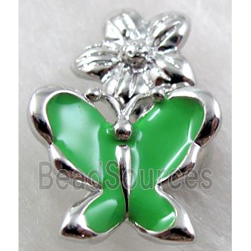 magnetic Hinged Bails, copper, green enamel, platinum plated