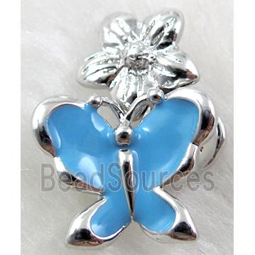 magnetic Hinged Bails, copper, blue enamel, platinum plated