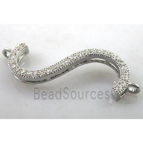 bracelet bar, copper connector with zircon, platinum plated