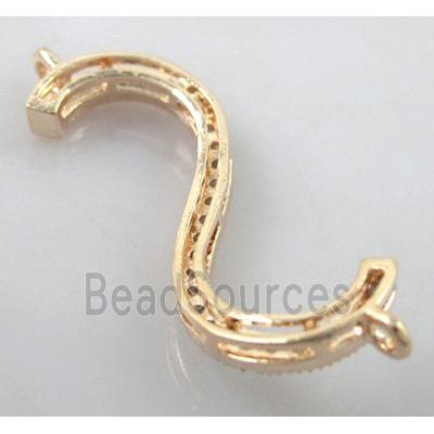 bracelet bar, copper connector with zircon, gold