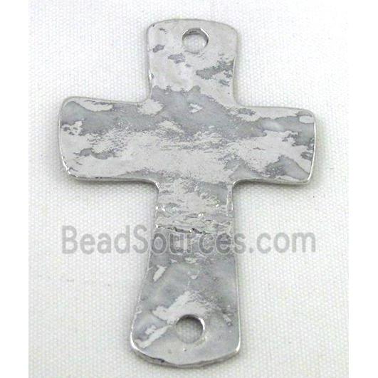 bracelet bar, hammered alloy cross connector, platinum