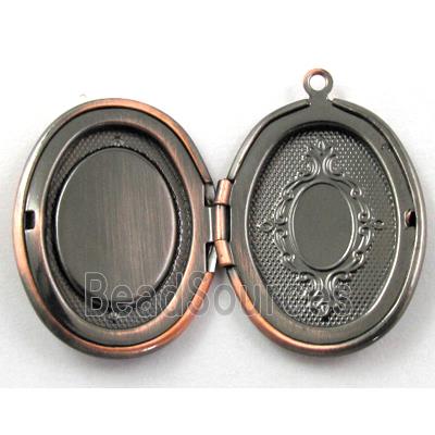 necklace Locket pendant with bezel-pad, copper, antique red