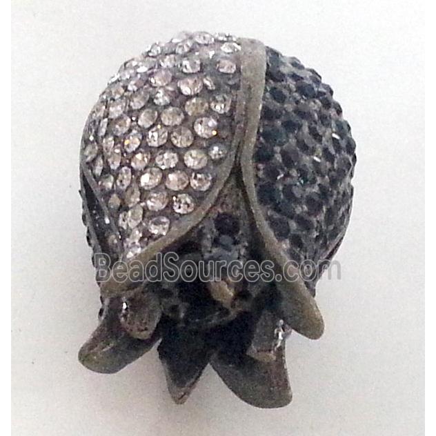 rose, copper pendant with rhinestone, bronze