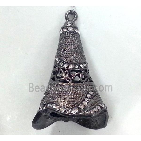 bell, copper pendant with rhinestone, black