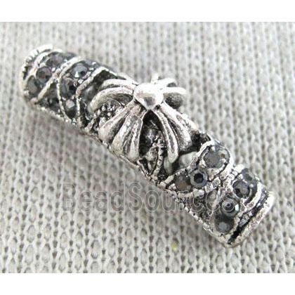 bracelet bar, alloy tube paved rhinestone, antique silver