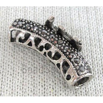 bracelet bar, alloy tube paved rhinestone, antique silver