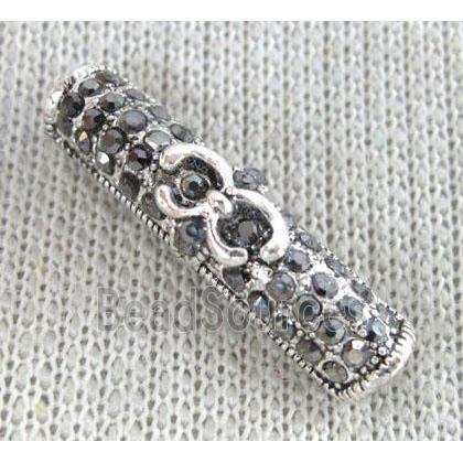 bracelet bar, alloy tube paved rhinestone, antique silver