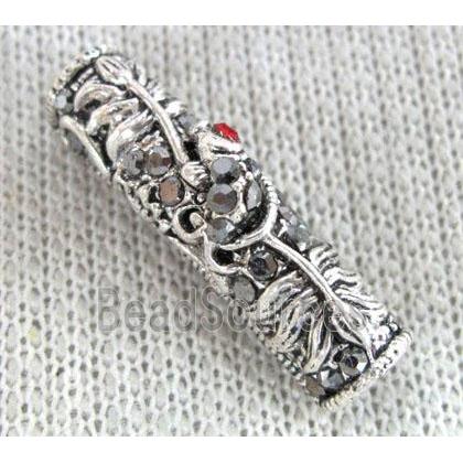 bracelet bar, alloy tube paved rhinestone, antique silver