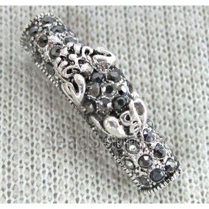 bracelet bar, alloy tube paved rhinestone, antique silver