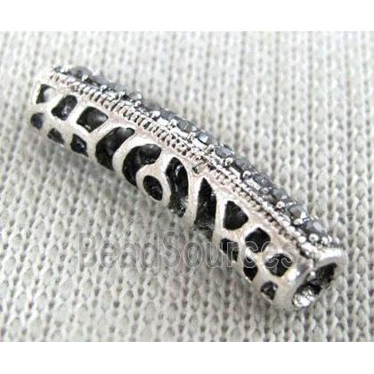 bracelet bar, alloy tube paved rhinestone, antique silver